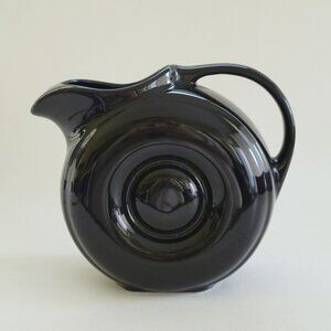Vintage Black Art Deco Ceramic Water Pitcher, Embossed Circle Design, Retro MCM